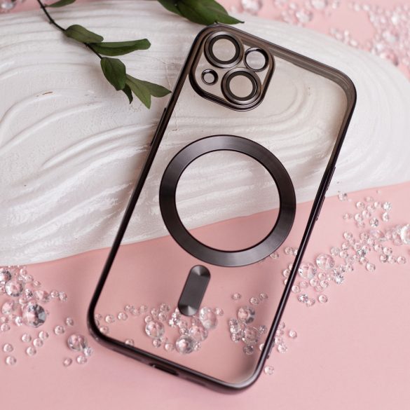 iPhone 12 (6.1")Husădin silicon,HusăTPU, protecție cameră, magsafe, rama cromată, negru, culoare Chrome Mag