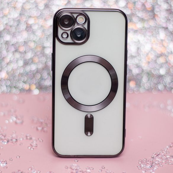iPhone 12 (6.1")Husădin silicon,HusăTPU, protecție cameră, magsafe, rama cromată, negru, culoare Chrome Mag