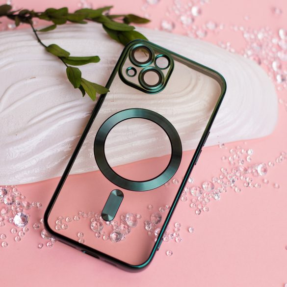 iPhone 13 (6.1")Husădin silicon,HusăTPU, protecție cameră, magsafe, rama cromată, verde, culoare Chrome Mag