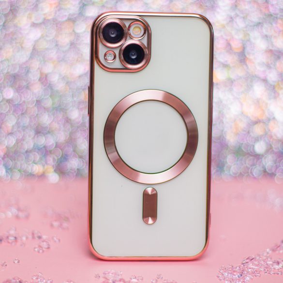 iPhone 14 (6.1")Husădin silicon,HusăTPU, protecție cameră, magsafe, luneta cromată, aur roz, culoare Chrome Mag