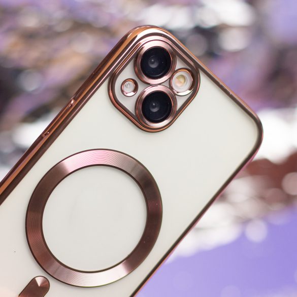iPhone 14 (6.1")Husădin silicon,HusăTPU, protecție cameră, magsafe, luneta cromată, aur roz, culoare Chrome Mag