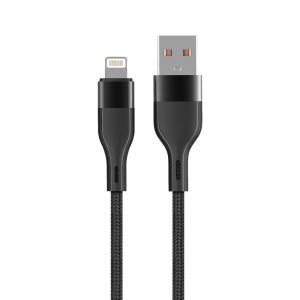 Cablu de date iPhone 8pin, acoperit cu material, 1M, 2.4A, negru, Maxlife MXUC-07