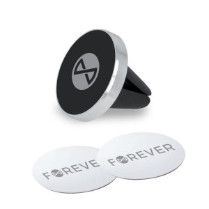 Suport auto universal, se poate pune pe orificiul de aerisire, magnetic, 2 foi magnetice, negru, Forever MH-110