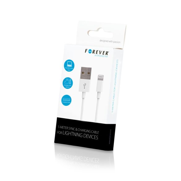 Cablu de date iPhone 8pin, 3M, 1A, alb, Forever