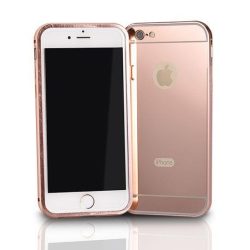   Bara de protecție din aluminiu auriu roz LG K10 K420 K430 cu capac spate oglindă