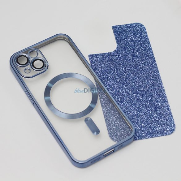 Carcasă din spate pentru iPhone 15 Pro (6,1"), carcasă TPU, protecție pentru cameră, strălucitoare, albastră, Glitter Chrome Mag