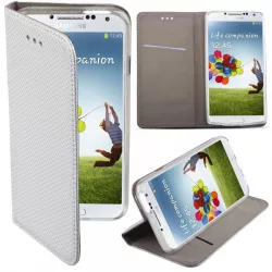   Samsung Galaxy J3 Prime 2017 USA husă pentru telefon, husă carte, husă cu deschidere laterală, închidere magnetică, SM-J327, argintiu