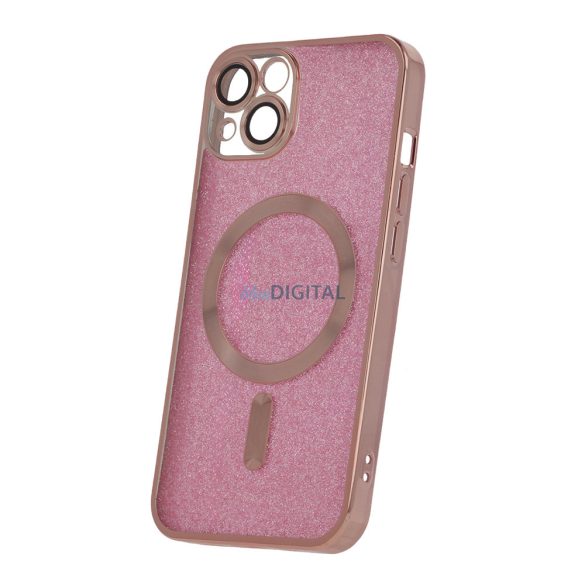 Carcasă din spate pentru iPhone 15 Plus (6,7"), husă TPU, protecție pentru cameră, strălucitoare, roz, Glitter Chrome Mag