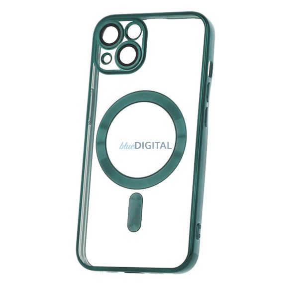 Husă din silicon pentru iPhone 15 (6,1"), husă TPU, protecție pentru cameră, casetă de siguranță, cadru cromat, verde, Color Chrome Mag
