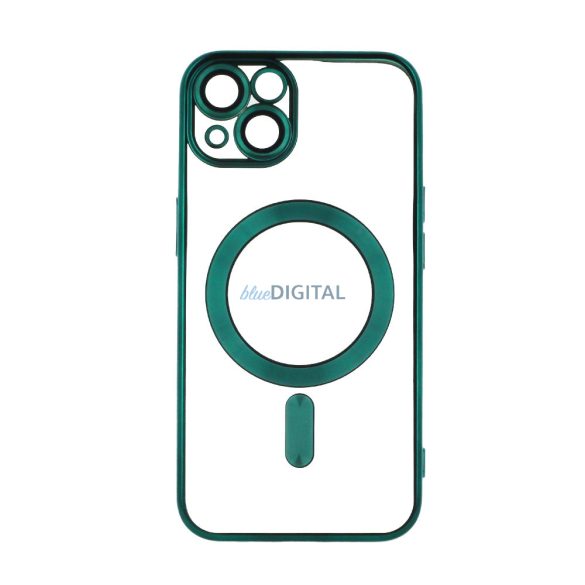 Husă din silicon pentru iPhone 15 (6,1"), husă TPU, protecție pentru cameră, casetă de siguranță, cadru cromat, verde, Color Chrome Mag