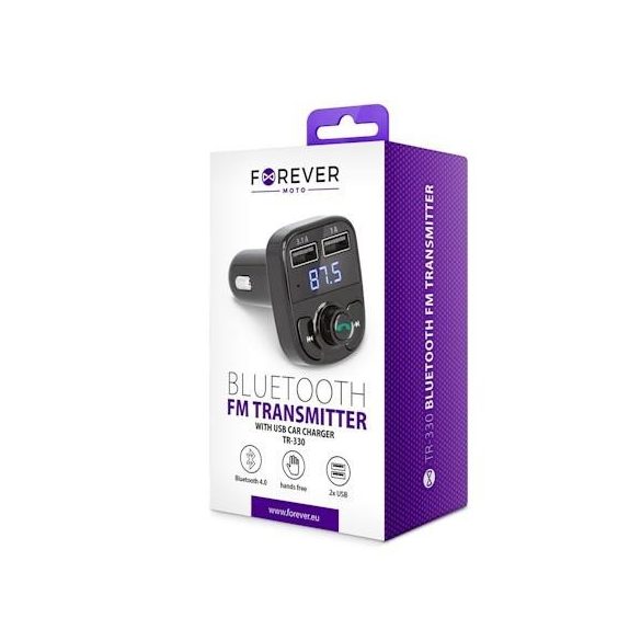 Transmițător FM Bluetooth, 2xUSB / cititor de carduri SD, 3.1A / 1A, afișaj LED, negru, Forever TR-330