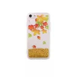   HUSĂ! - Carcasă din spate pentru iPhone X / XS (5,8") cu model de frunze auriu cu sclipici lichid