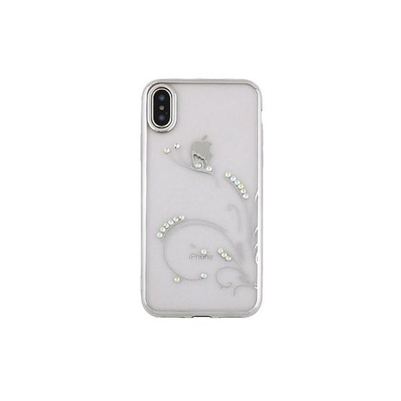 Beeyo iPhone XS Max (6,5") piatră, model fluture, transparentă, husă din silicon cu cadru argintiu
