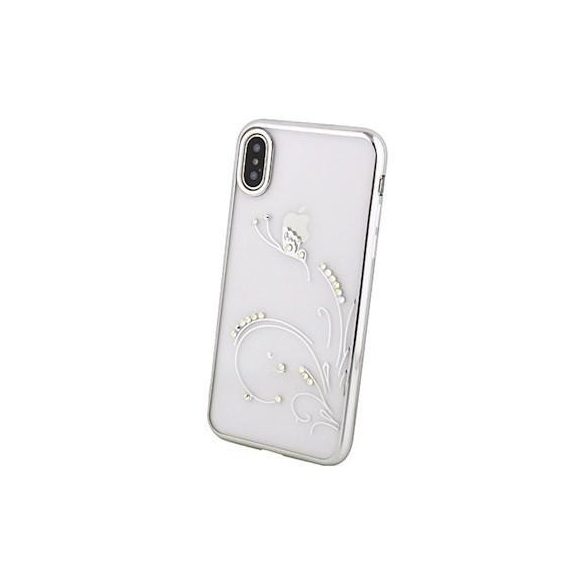 Beeyo iPhone XS Max (6,5") piatră, model fluture, transparentă, husă din silicon cu cadru argintiu