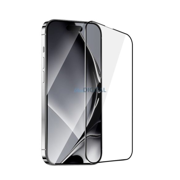 iPhone 16 Plus (6.7") folie de sticlă frontală, cadru metalic, 9H, 0.33mm, 2.5D Full Glue