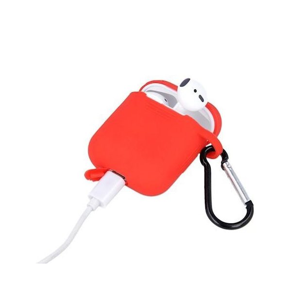 Husă din silicon roșu Airpods / AirPods2 cu agățat