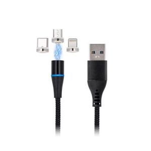 Maxlife MXUC-02 magnetic 3in1 iPhone 8pin Type-C Cablu de date micro usb negru 2A