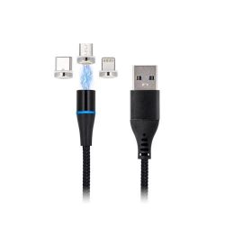   Maxlife MXUC-03 magnetic 3in1 iPhone 8pin Type-C Cablu de date micro USB negru 3A