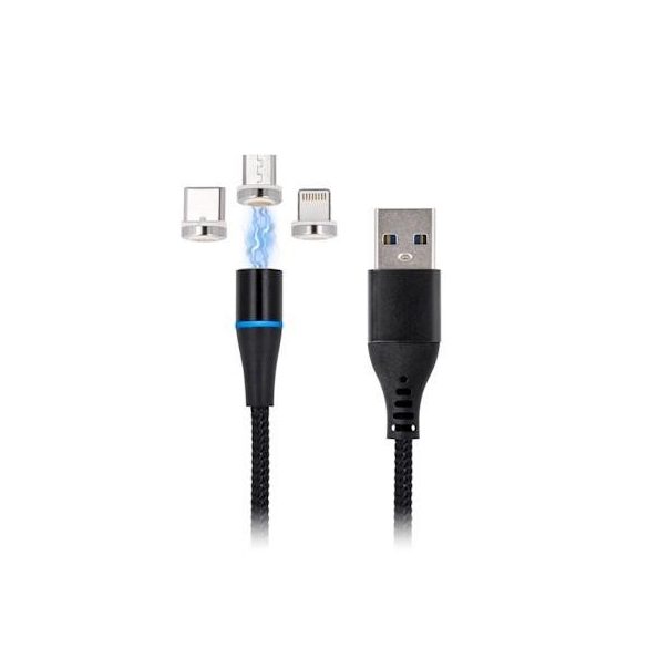 Maxlife MXUC-03 magnetic 3in1 iPhone 8pin Type-C Cablu de date micro USB negru 3A