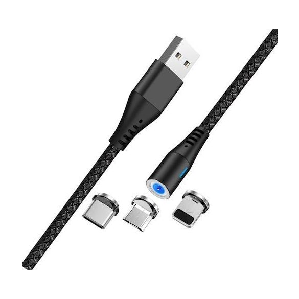 Maxlife MXUC-03 magnetic 3in1 iPhone 8pin Type-C Cablu de date micro USB negru 3A