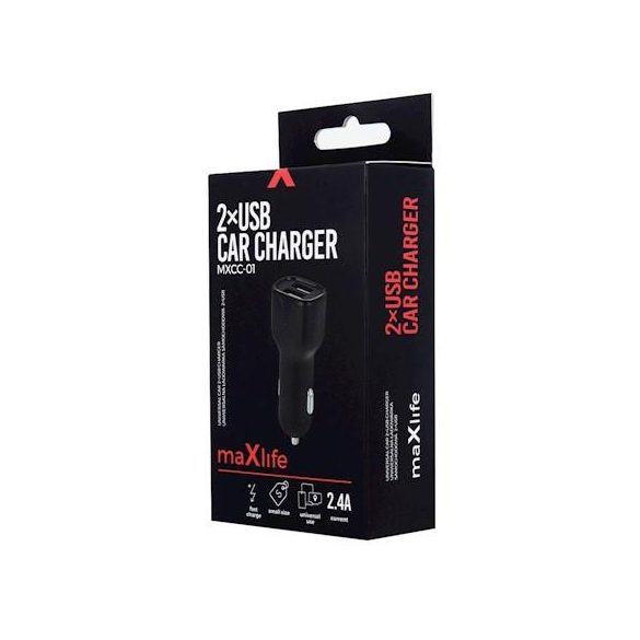 Maxlife MXCC-01 încărcător de trabucuri USB negru 2.1A + cablu de date micro USB 1M