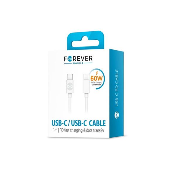 Forever Type-C - Cablu de date alb Type-C 1m 3A