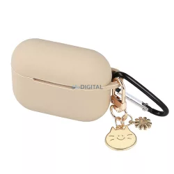 Carcasă din silicon Airpods Pro cu cârlig / decor, bej