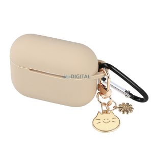 Carcasă din silicon Airpods Pro cu cârlig / decor, bej