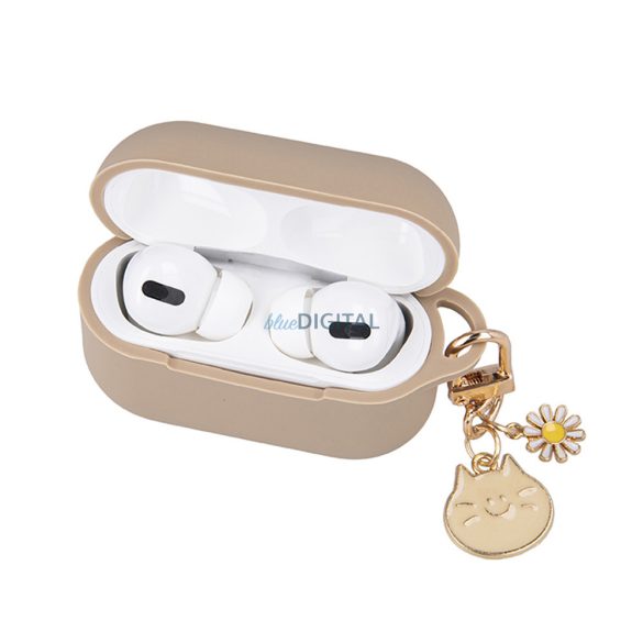 Carcasă din silicon Airpods Pro cu cârlig / decor, bej