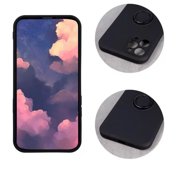 HUSĂ! - Husă cu spate inel pentru Samsung Galaxy M52, husă din silicon, interior din piele intoarsa, negru, SM-M526, prindere pentru degete