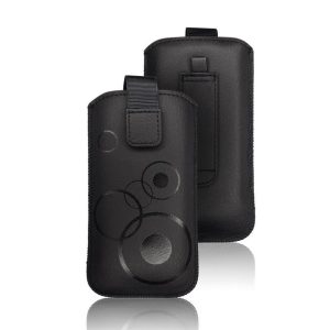 Husă neagră din piele artificială Forcell Deko cu model rotund Nokia E52 / 515 / Samsung S5610 / S5611 dimensiune