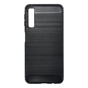 Husa din silicon neagra pentru Samsung A750 Galaxy A7 2018 din fibra de carbon (Forcell)