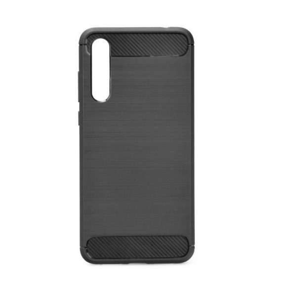 Husa din silicon neagra pentru Huawei P30 din fibra de carbon (Forcell)