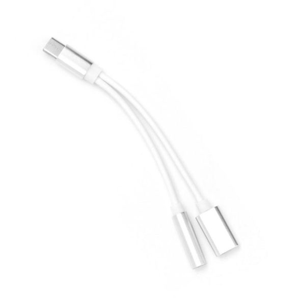 Type-C - mufă audio 2 în 1 adaptor de încărcare tip C cu conector alb argintiu