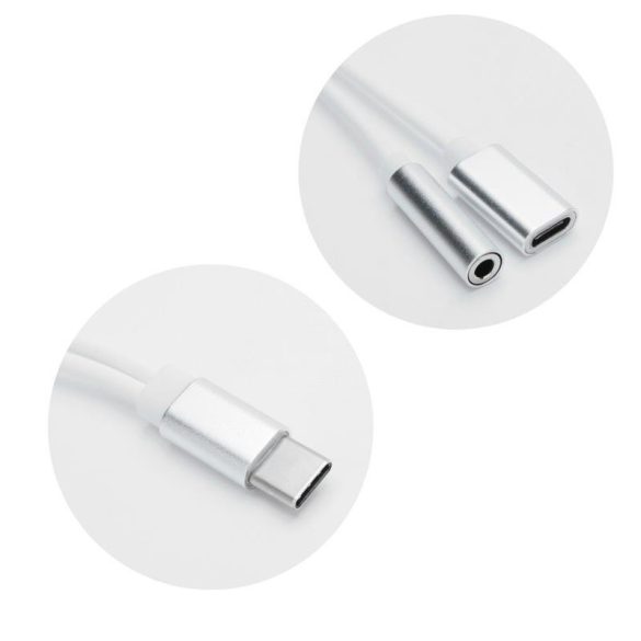 Type-C - mufă audio 2 în 1 adaptor de încărcare tip C cu conector alb argintiu
