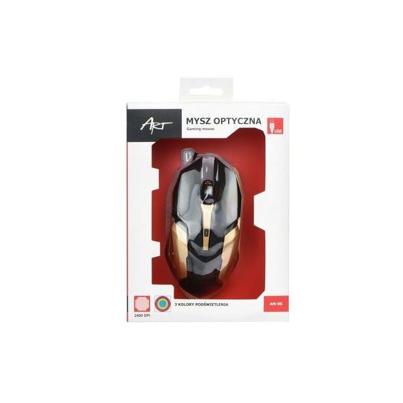 Mouse pentru gamer cu fir ART AM-98 negru-auriu 2400 DPI