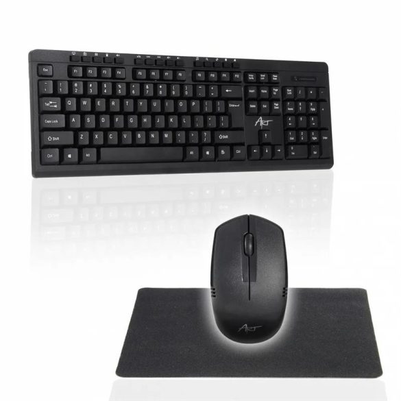 Tastatura + mouse wireless, cu mouse pad, aspect englezesc, negru, ART AK-48A