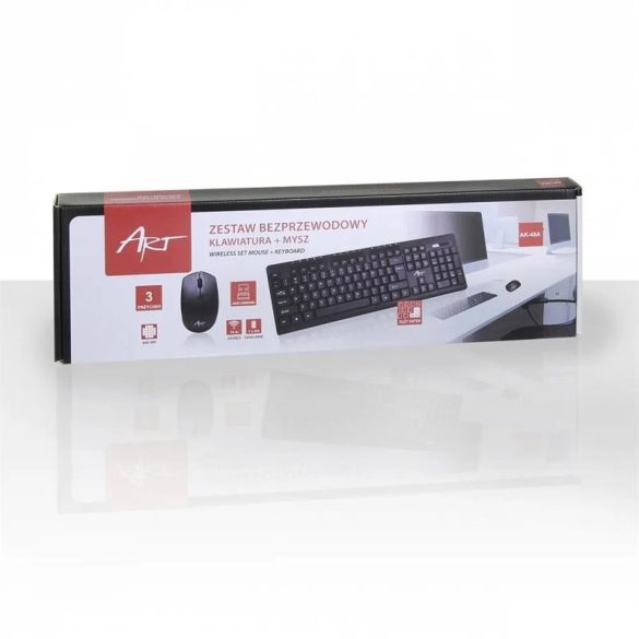 Tastatura + mouse wireless, cu mouse pad, aspect englezesc, negru, ART AK-48A