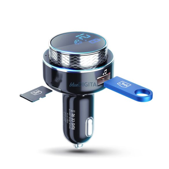 Transmițător FM Bluetooth, 2xUSB, cititor de carduri TF, QC3.0, afișaj LED, negru, 3mk