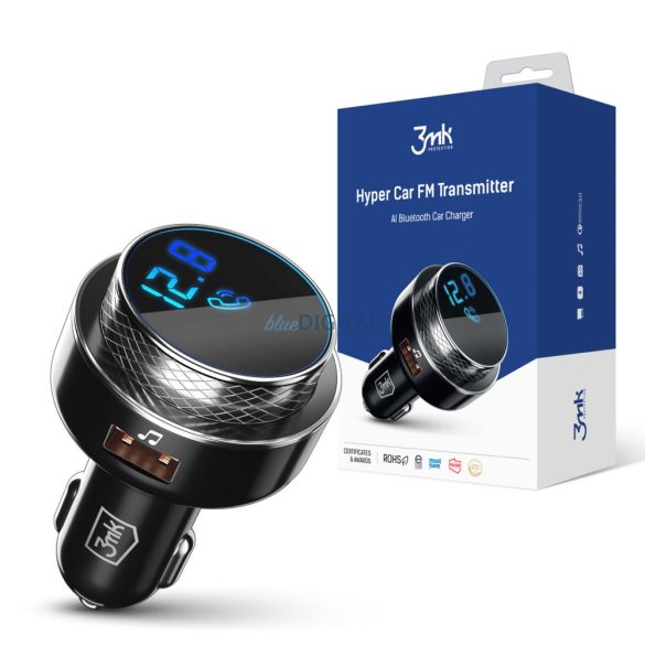 Transmițător FM Bluetooth, 2xUSB, cititor de carduri TF, QC3.0, afișaj LED, negru, 3mk