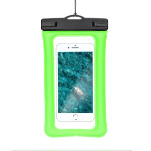 Husa universala impermeabila pentru telefon, transparenta/verde, din silicon rezistent