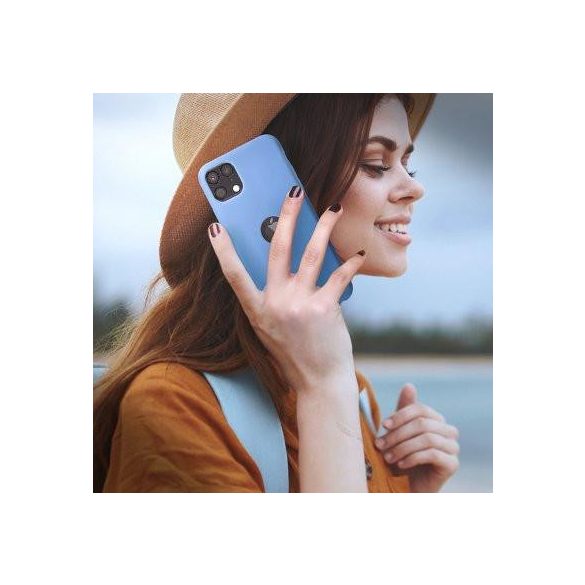 Husa din silicon pentru iPhone 12 / 12 Pro (6.1"), mata, interior din piele intoarsa, decupaj, albastru, silicon Forcell