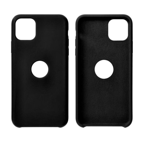 Husa din silicon pentru iPhone 12 Pro Max (6,7"), mata, interior din piele intoarsa, decupaj, neagra, silicon Forcell
