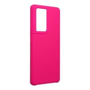 Husa din silicon Samsung Galaxy S21 Ultra, mata, interior din piele intoarsa, roz, SM-G998, silicon Forcell