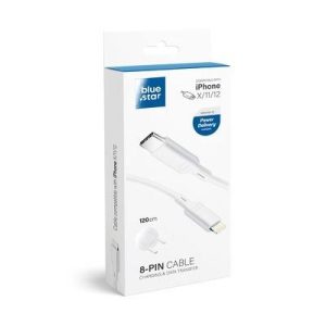 BlueStar (iPhone X/11/12) Type-C - cablu de date alb cu 8 pini 1,2 m