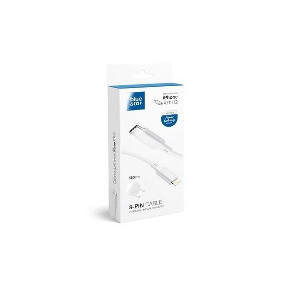 BlueStar (iPhone X/11/12) Type-C - cablu de date alb cu 8 pini 1,2 m