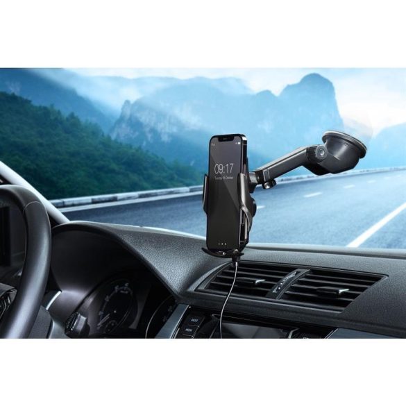 Suport auto universal / cu încărcare wireless (Wireless), închidere automată, 15W, rotativ 360°, negru, Forcell HS1