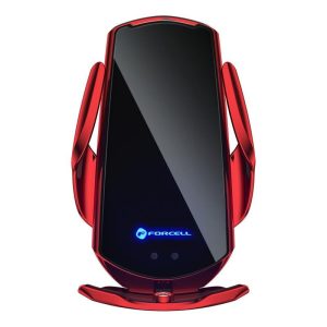 Suport auto universal / cu încărcare fără fir (Wireless), închidere automată, 15W, rotativ 360°, roșu, Forcell HS1