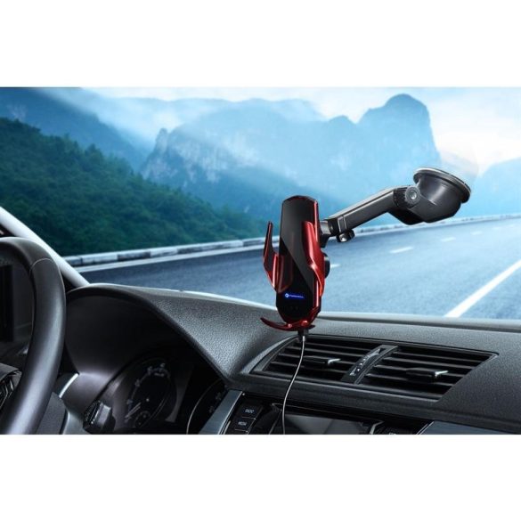 Suport auto universal / cu încărcare fără fir (Wireless), închidere automată, 15W, rotativ 360°, roșu, Forcell HS1