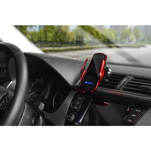 Suport auto universal / cu încărcare fără fir (Wireless), închidere automată, 15W, rotativ 360°, roșu, Forcell HS1